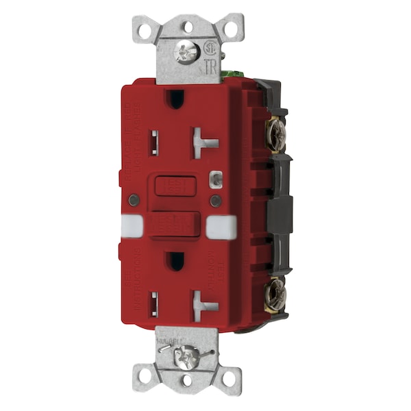Hubbell Wiring Device-Kellems Power Protection Products, Receptacles, GFCI, Commercial Grade, Self Test, 20A 125V, 2-Pole 3-Wire Grounding, 5- 20R, With Nightlight, Red GFTRST20RNL - main
